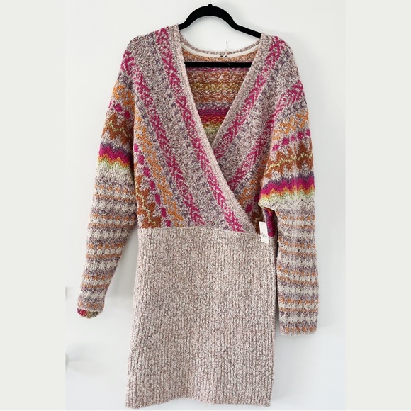 NWT Free People Forever Fair Isle Sweater Dress in Strawberry Combo - Picture 2 of 13